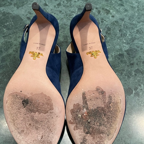 Prada Blue Suede Slingback Heels - Picture 4 of 8
